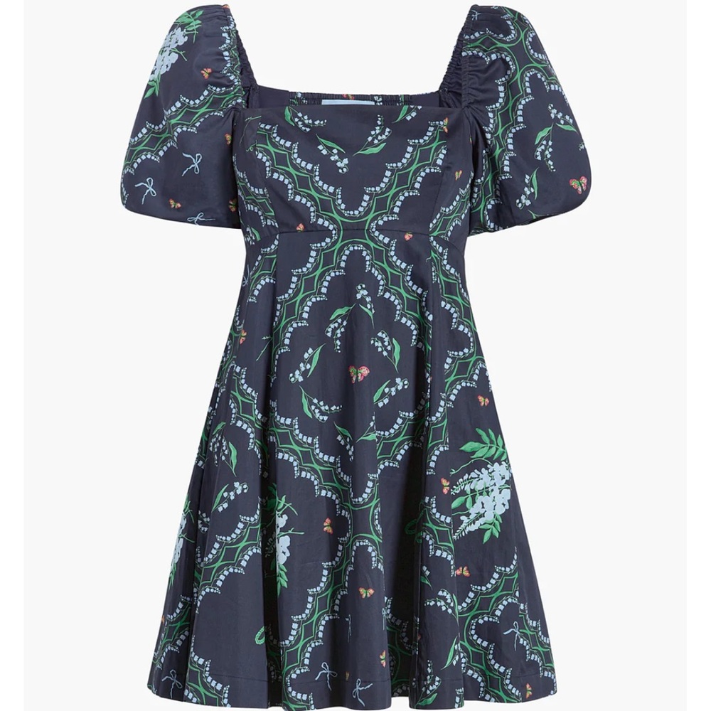 Hill House The Matilda Mini Dress Navy Floral Patchwork XXS